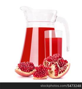 Pomegranate fruit juice in glass pitcher isolated on white background cutout