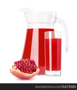 Pomegranate fruit juice in glass pitcher isolated on white background cutout