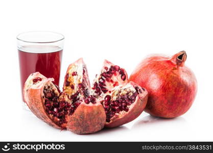 Pomegranate isolated on white background. Pomegranate juice