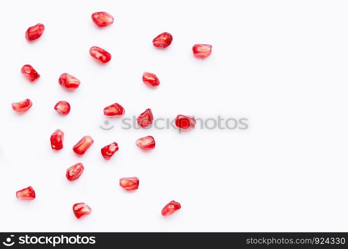 Pomegranate isolated on white background. Top view