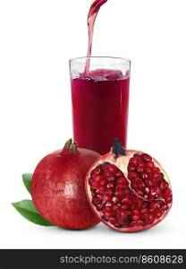 Pomegranate juice and pomegranate fruit isolated on a white background