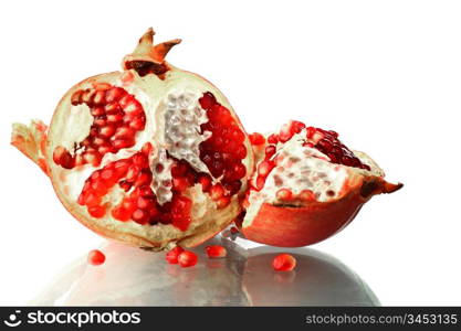 pomegranate macro close up on white background