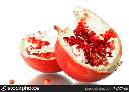 pomegranate macro close up on white background