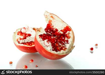 pomegranate macro close up on white background