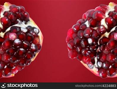 pomegranate on red background.
