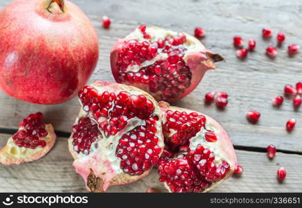 Pomegranate on the wooden background