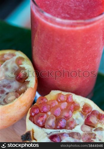 Pomegranate Smoothie Indicating Tropical Fruit And Ripe