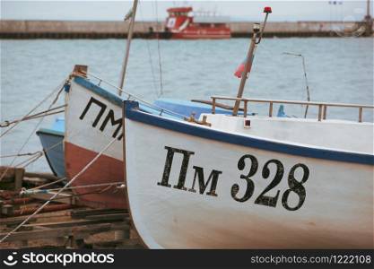 Pomorie, Bulgaria - February 07, 2020: Fishing Boats At The Harbor.