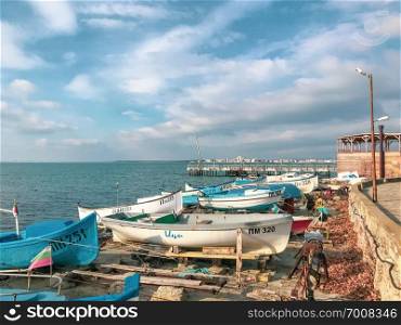 Pomorie, Bulgaria - Januari 01, 2019  Fishing Boats At The City Port.