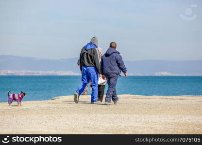 Pomorie, Bulgaria - March 02, 2019: Spring Walk Through The Central Part Of The City.