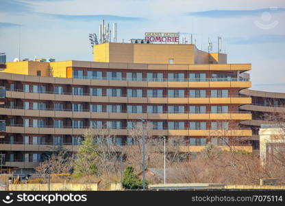 Pomorie, Bulgaria - March 02, 2019: Spring Walk Through The Central Part Of The City.