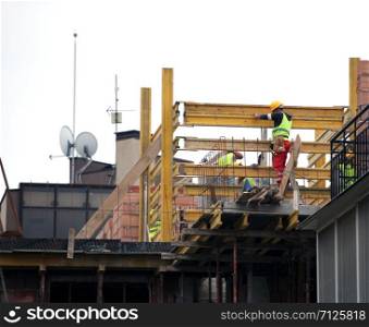 Pomorie, Bulgaria - October 16, 2019: New Construction Site. Workers Build A Home.