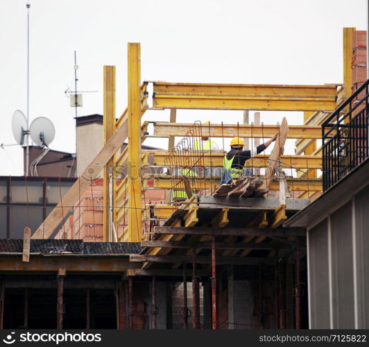 Pomorie, Bulgaria - October 16, 2019: New Construction Site. Workers Build A Home.