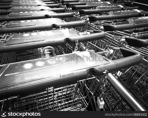 Pomorie, Bulgaria - September 12, 2019: Empty Shopping Cart.