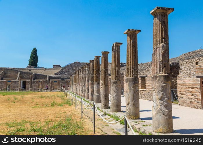 Pompeii city destroyed in 79BC by the eruption of volcano Vesuvius, Italy in a beautiful summer day