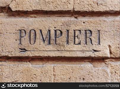 Pompieri street sign. Bologna Italy