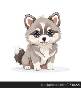 pomsky miniature small dog puppy in cartoon style on white background