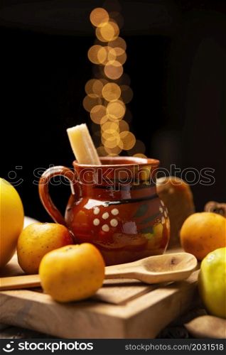 Ponche de Frutas. Christmas fruit punch is an infusion that is consumed in Mexico, traditionally during posadas and Christmas.Served in a clay cup called cantarito