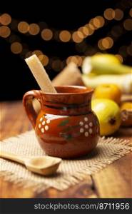 Ponche de Frutas. Christmas fruit punch is an infusion that is consumed in Mexico, traditionally during posadas and Christmas time. Served in a handmade clay cup called cantarito.