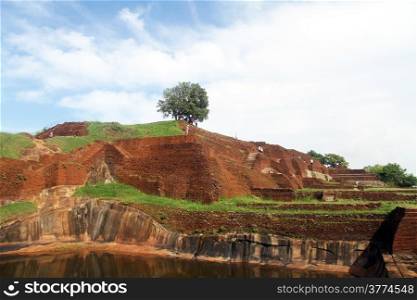 Pond and ruins on the top of Sigiriya rock, Sri Lanka