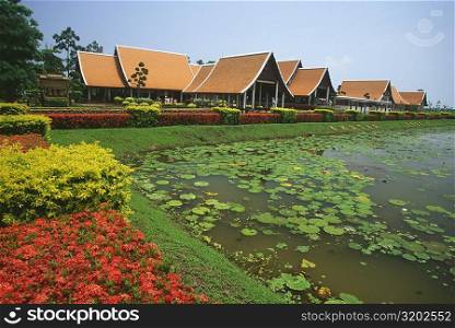 Pond in a formal garden, Sukhothai International Airport, Sukhotai, Thailand