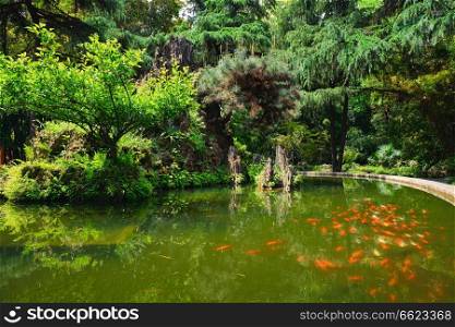 Pond in Wangjiang Pavilion (Wangjiang Tower) in Wangjianglou Park. Chengdu, Sichuan, China. Wangjianglou park. Chengdu, Sichuan, China