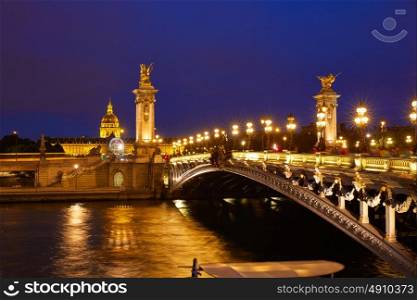 Pont Alexandre III in Paris France sunset over Seine river