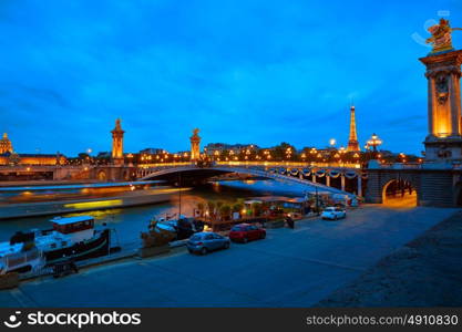 Pont Alexandre III in Paris France sunset over Seine river