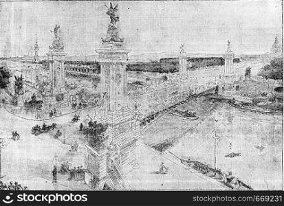 Pont Alexandre III, vintage engraved illustration. Industrial encyclopedia E.-O. Lami - 1875.