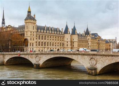 Pont au Change over the Seine River and the Conciergerie in Paris, France