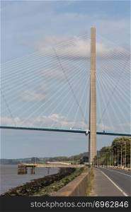 Pont de Normandie, bridge over river Seine between Le Havre and Honfleur in France. Pont de Normandie, bridge over river Seine in France