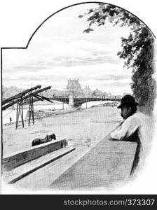 Pont de Solferino and Pavillon de Flore, seen from the Quai d'Orsay, vintage engraved illustration. Paris - Auguste VITU ? 1890.