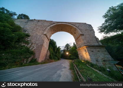 Ponte di Augusto, Roman bridge at Narni, Umbria, Italy, at evening