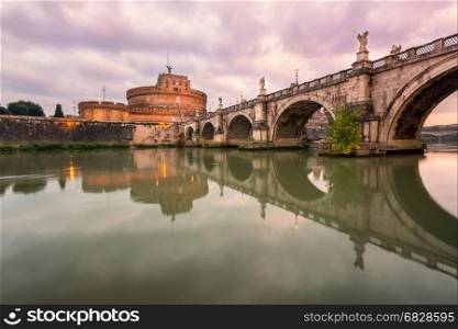Ponte Sant'Angelo and Castel Sant'Angelo in the Morning, Rome, Italy