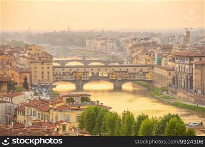 Ponte Vecchio and Florence city downtown skyline cityscape of Tuscany Italy