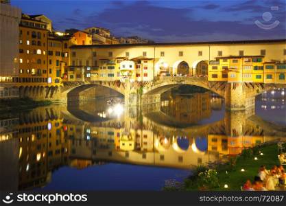 Ponte Vecchio bridge in Florence at night, Italy