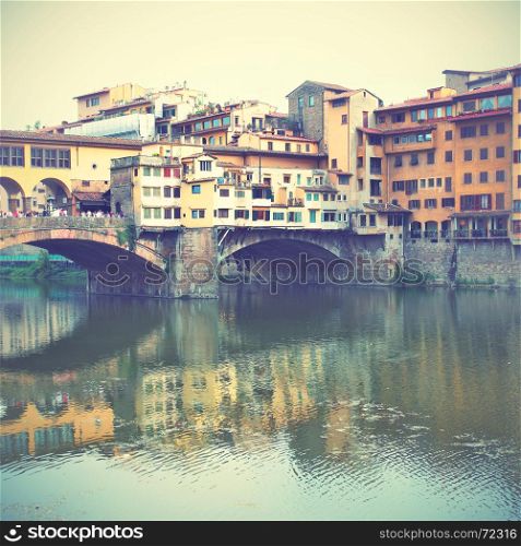 Ponte Vecchio bridge in Florence, Italy. Retro style filtred image