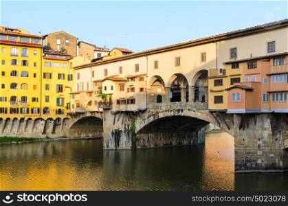 Ponte Vecchio Firenze estate. Florence Ponte Vecchio view at summer, Tuscany, Italy