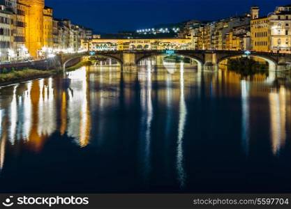Ponte Vecchio in Florence at night, Italy