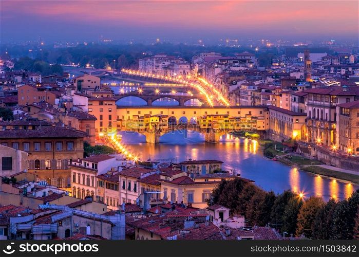 Ponte Vecchio over the Arno River in Florence, Tuscany, Italy.