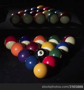 Pool balls in a rack