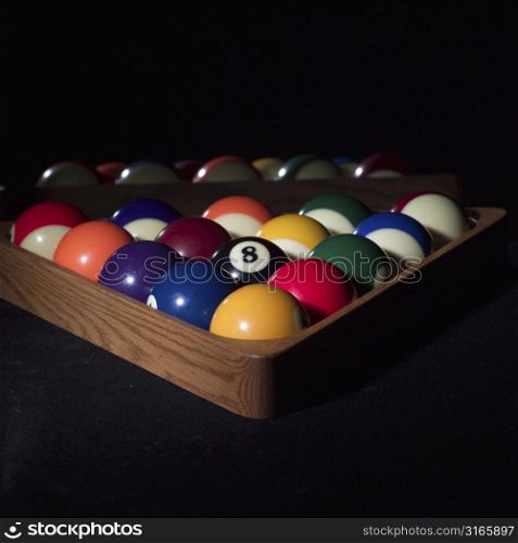 Pool balls in a rack