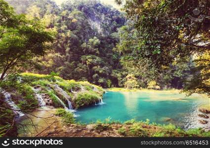 Pools in Guatemala. Beautiful natural pools in Semuc Champey, Lanquin, Guatemala, Central America