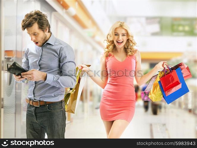 Poor man surprised of result of shopping