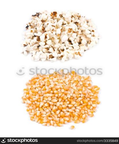 Pop corn, before and after pop, ingredient and product.