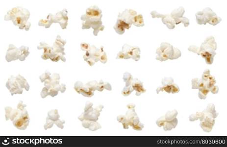 Popcorn collection isolated on white.