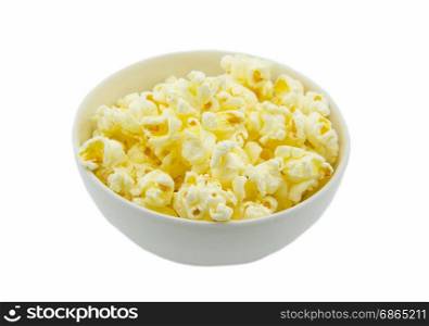 popcorn in white bowl on white background