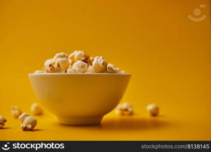 popcorn on pastel background. . popcorn on color background. 