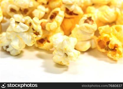 Popcorn snack closeup isolated on white background
