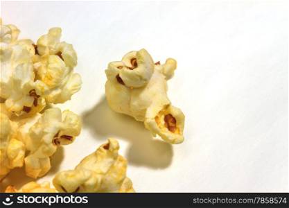 Popcorn snack closeup isolated on white background